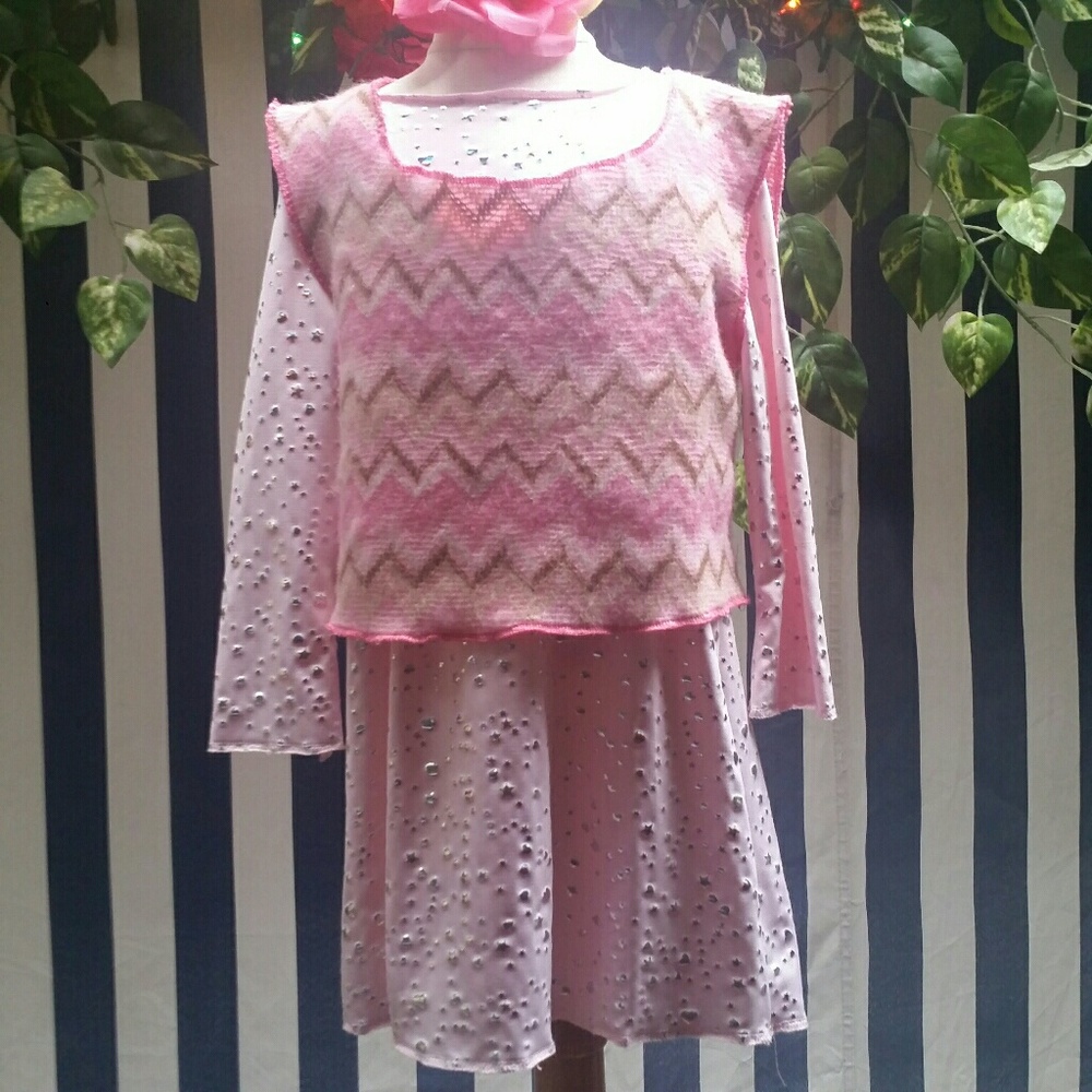 Long sleeve lycra dress with acrylic knit tank